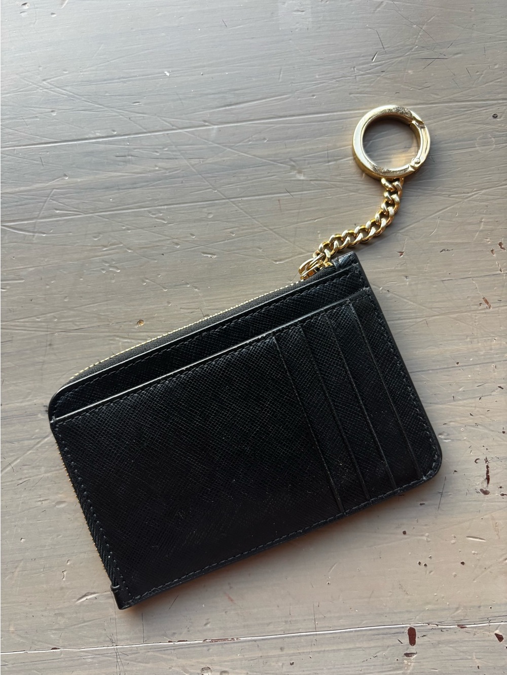 kate spade black leather keychain wristlet card & key holder with gold hardware - Picture 2 of 4
